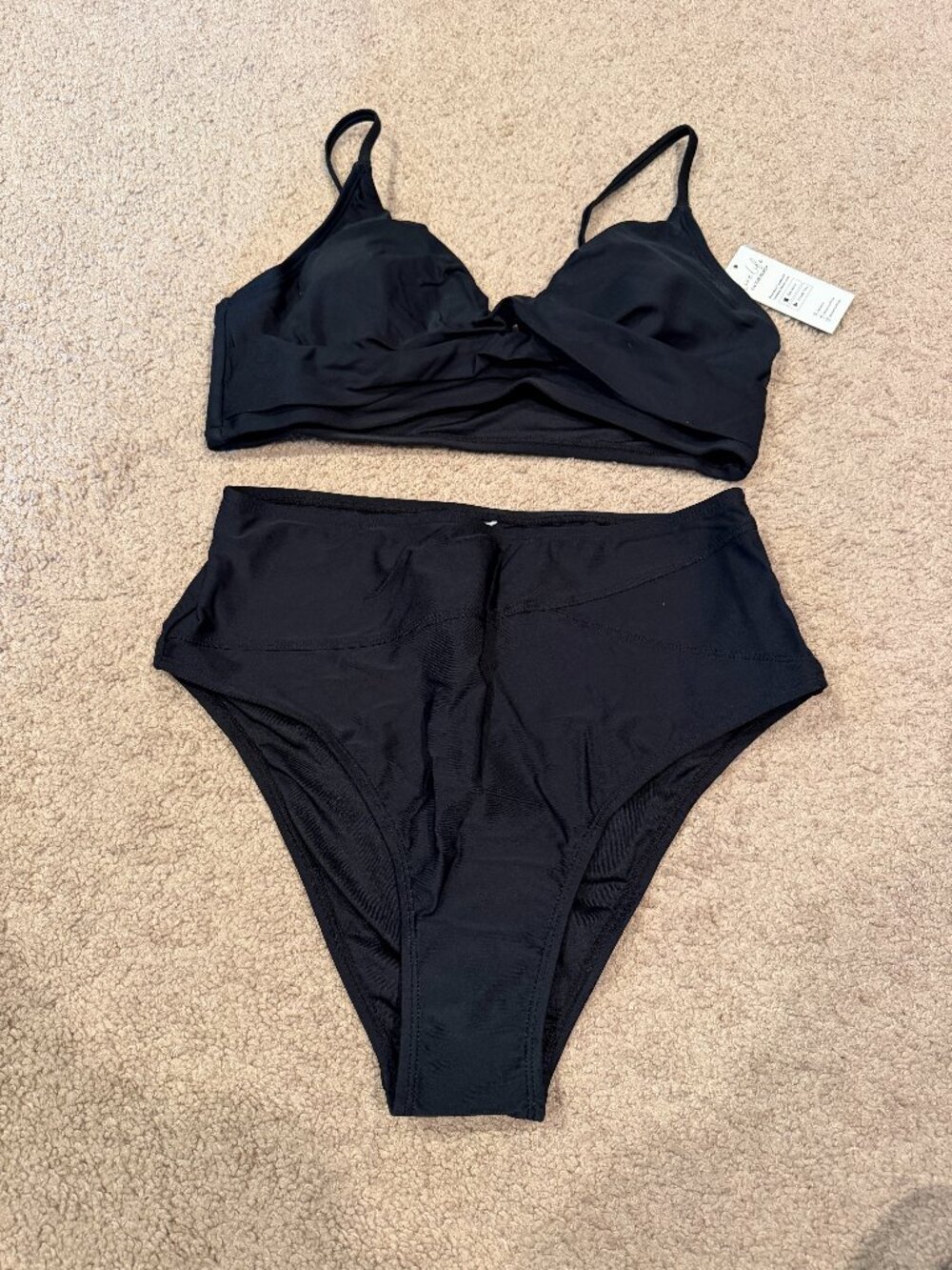 CUPSHE Bikini Two Piece Swimsuit High Waisted V Neck Adjustable Spaghetti SMALL